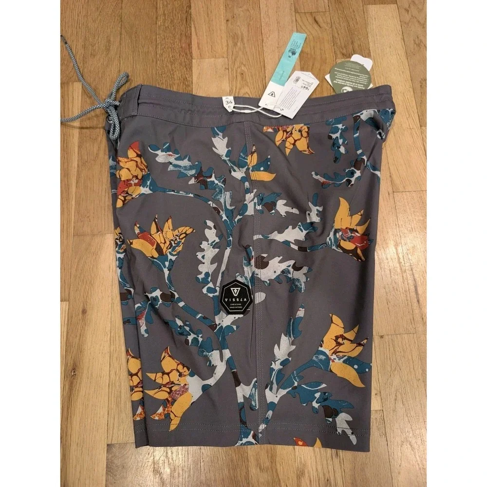 NEW Vissla Collab Gabe Schneider Floral 34 Board Surf Skater Beach Shorts 18.5